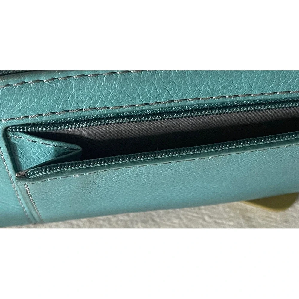 Fossil Womens Zip Around Wallet Teal Green‎ Leather